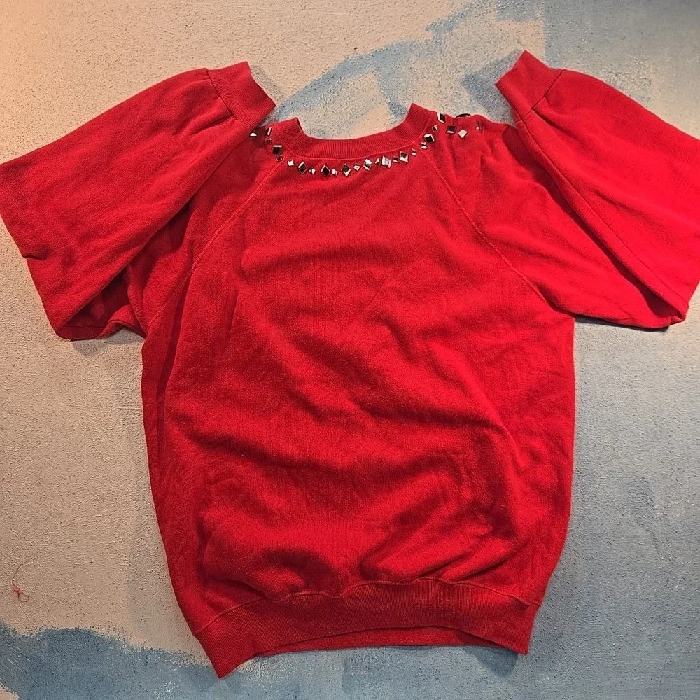 VTG Western Crewneck Red‎ Beaded Sweatshirt Longhorn Concho Studded USA 80s Sz M